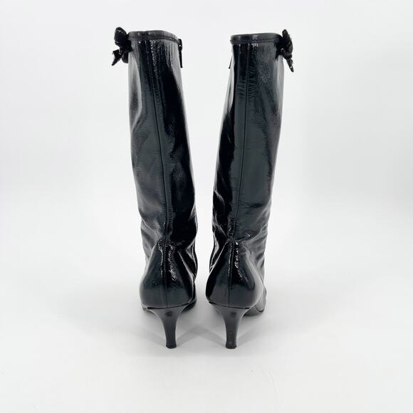 Vintage Miu Miu Black Patent Leather Pointed Toe Mid Calf Heel Boots IT 38.5 - Picture 7 of 13